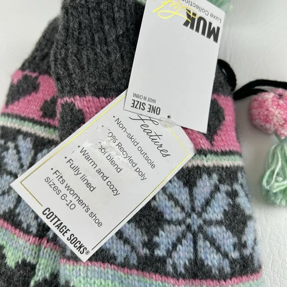 MUK LUKS Luxe Collection Cottage Socks Womens 6-10 Non Slip NWT